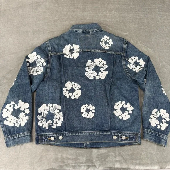 Levis x Denim Tears All Over Wreath Denim Jacket Mens Small Blue Dark Wash NWOT - Picture 6 of 7